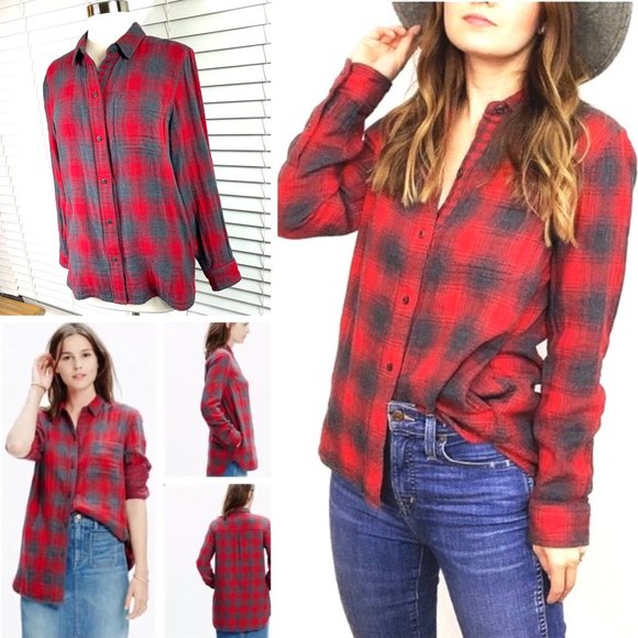 Madewell Tops - |•MADEWELL•| Red/Grey Ex-Boyfriend Flannel Shirt